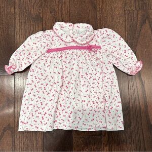 Kissy Kissy White and Pink Bow Print Baby Dress 0-3m